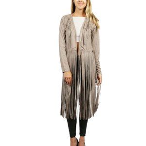 Stylish Grey Bohemian Faux Suede with Long Fringe Hemline
